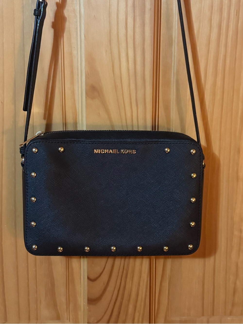 Michael Kors Black Crossbody with Gold Stud Details